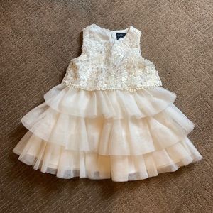 Girls Tulle Cream and Gold Christmas Dress